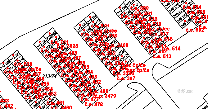 Vyškov-Předměstí 394, Vyškov na parcele st. 340/123 v KÚ Vyškov, Katastrální mapa