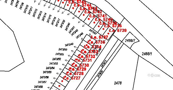 Kadaň 5735 na parcele st. 2473/48 v KÚ Kadaň, Katastrální mapa