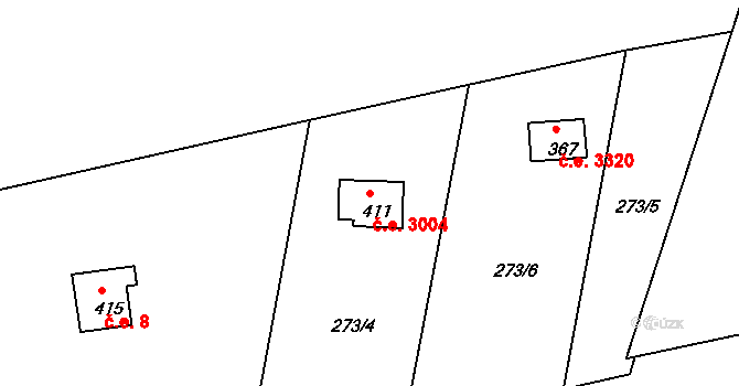 Třebsín 3004, Krňany na parcele st. 411 v KÚ Třebsín, Katastrální mapa