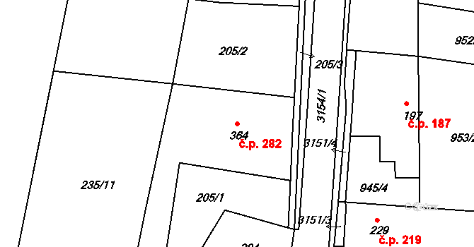 Sepekov 282 na parcele st. 364 v KÚ Sepekov, Katastrální mapa