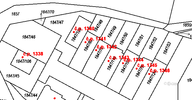 Bystřice nad Pernštejnem 1342 na parcele st. 1847/78 v KÚ Bystřice nad Pernštejnem, Katastrální mapa