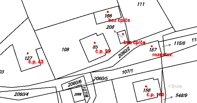 Olší nad Oslavou 95, Velké Meziříčí na parcele st. 85 v KÚ Olší nad Oslavou, Katastrální mapa
