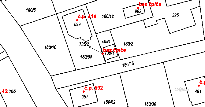 Strančice 42020018 na parcele st. 735/1 v KÚ Strančice, Katastrální mapa