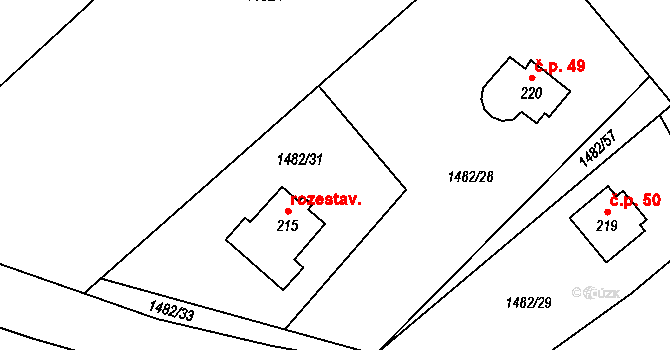 Hasina 68, Rožďalovice na parcele st. 215 v KÚ Hasina, Katastrální mapa