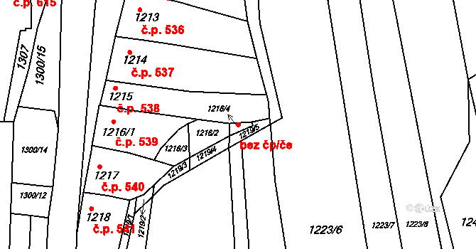 Rousínov 45874018 na parcele st. 1216/4 v KÚ Rousínov u Vyškova, Katastrální mapa