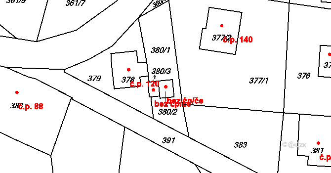 Okrouhlá 45926018 na parcele st. 380/2 v KÚ Okrouhlá u Nového Boru, Katastrální mapa