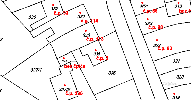Hrušky 2 na parcele st. 335 v KÚ Hrušky u Brna, Katastrální mapa