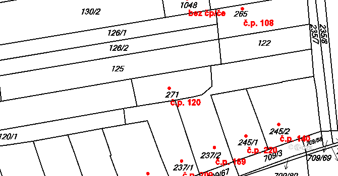 Kvačice 120, Uherský Ostroh na parcele st. 271 v KÚ Kvačice, Katastrální mapa