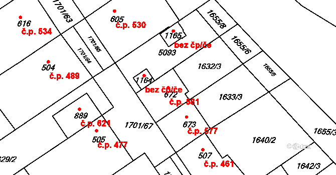 Boršice 581 na parcele st. 672 v KÚ Boršice u Buchlovic, Katastrální mapa