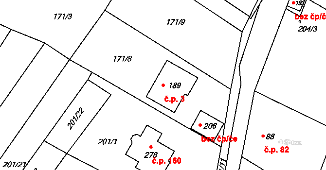 Patokryje 3 na parcele st. 189 v KÚ Patokryje, Katastrální mapa