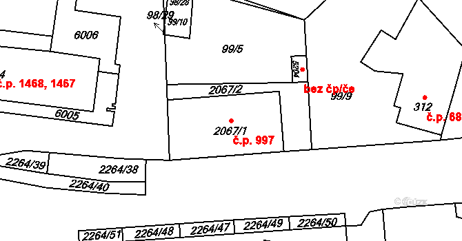 Beroun-Město 997, Beroun na parcele st. 2067/1 v KÚ Beroun, Katastrální mapa