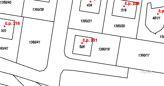 Dražice 231 na parcele st. 506 v KÚ Dražice u Tábora, Katastrální mapa