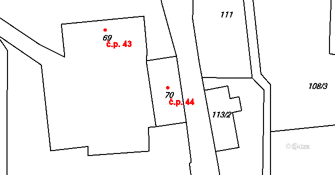Rožmitál 44, Broumov na parcele st. 70 v KÚ Rožmitál, Katastrální mapa