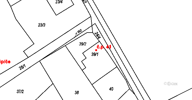 Čáslavky 41, Dolany na parcele st. 39/1 v KÚ Čáslavky, Katastrální mapa