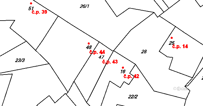 Neznášov 43, Rožnov na parcele st. 47 v KÚ Neznášov, Katastrální mapa