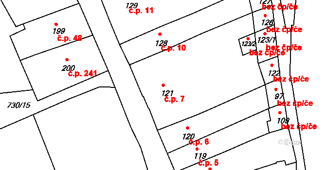Broumov 7 na parcele st. 121 v KÚ Broumov, Katastrální mapa