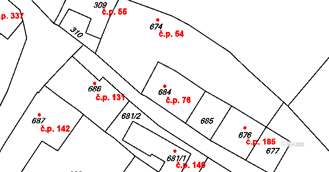 Kunštát 76 na parcele st. 684 v KÚ Kunštát na Moravě, Katastrální mapa