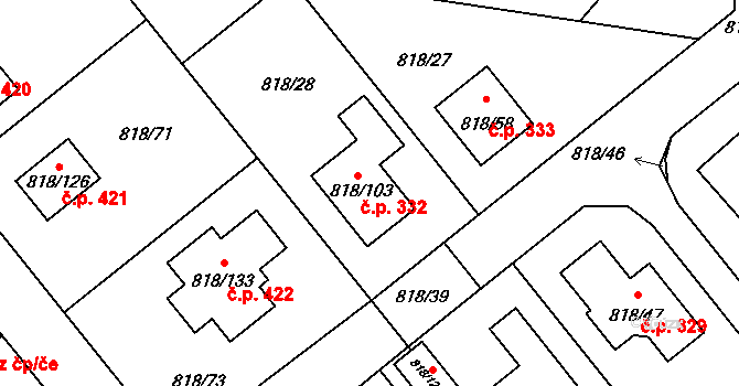 Nové Homole 332, Homole na parcele st. 818/103 v KÚ Homole, Katastrální mapa