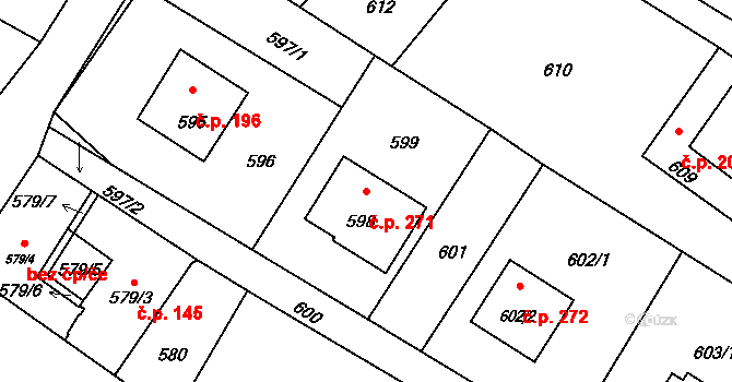 Jeseník nad Odrou 271 na parcele st. 598 v KÚ Jeseník nad Odrou, Katastrální mapa