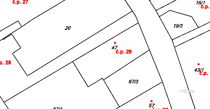 Výškovice 29, Bílovec na parcele st. 47 v KÚ Výškovice u Slatiny, Katastrální mapa