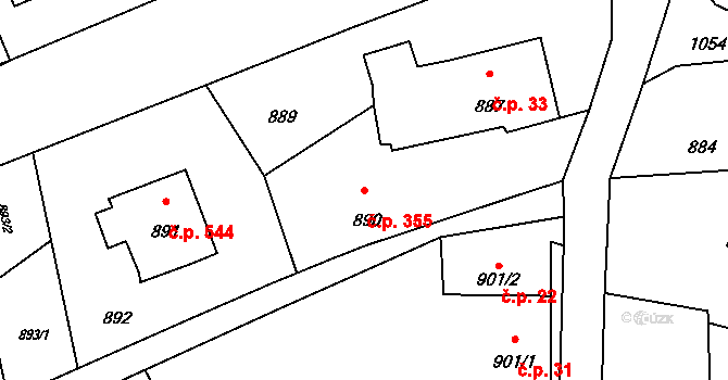 Suchdol nad Odrou 355 na parcele st. 890 v KÚ Suchdol nad Odrou, Katastrální mapa