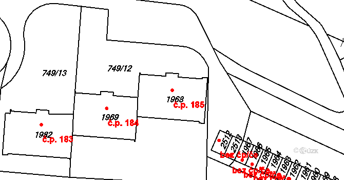 Nádražní Předměstí 185, Český Krumlov na parcele st. 1968 v KÚ Český Krumlov, Katastrální mapa