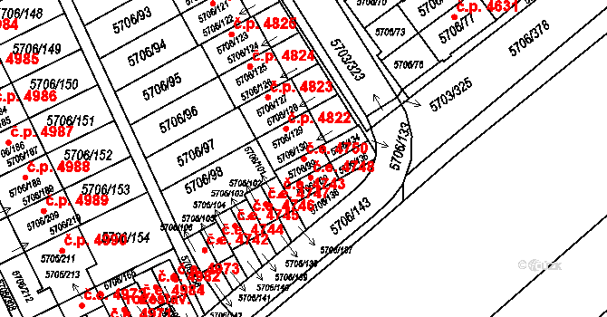 Jihlava 4750 na parcele st. 5706/99 v KÚ Jihlava, Katastrální mapa