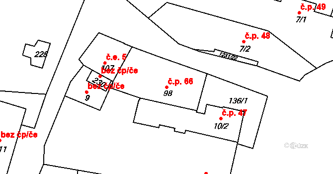 Hřivice 66 na parcele st. 98 v KÚ Hřivice, Katastrální mapa