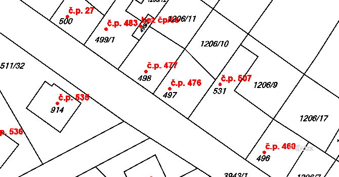 Kryry 476 na parcele st. 497 v KÚ Kryry, Katastrální mapa