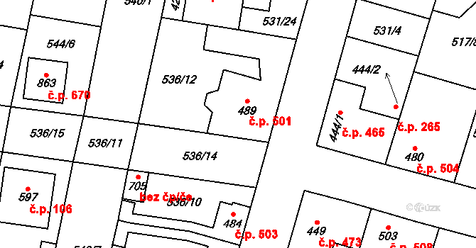 Lenešice 501 na parcele st. 489 v KÚ Lenešice, Katastrální mapa