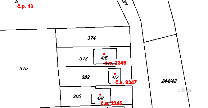 Selibice 2346, Staňkovice na parcele st. 4/6 v KÚ Selibice, Katastrální mapa