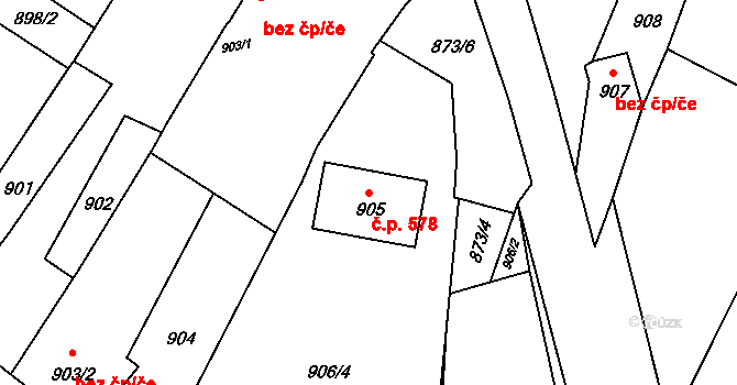Moravský Žižkov 578 na parcele st. 905 v KÚ Moravský Žižkov, Katastrální mapa