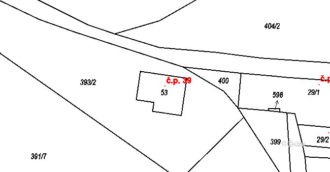 Lhotice 39, Želiv na parcele st. 53 v KÚ Lhotice, Katastrální mapa