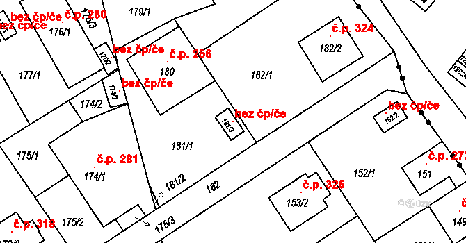 Liberec 102153019 na parcele st. 181/3 v KÚ Staré Pavlovice, Katastrální mapa