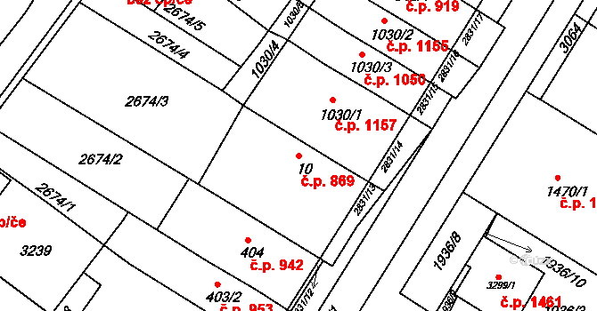 Bystřice pod Hostýnem 869 na parcele st. 10 v KÚ Bystřice pod Hostýnem, Katastrální mapa