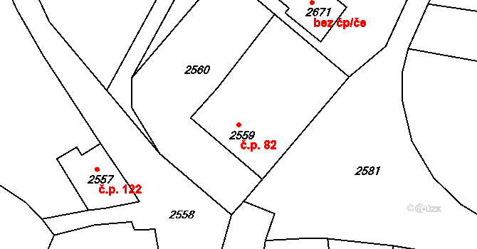 Chobyně 82, Šubířov na parcele st. 2559 v KÚ Šubířov, Katastrální mapa