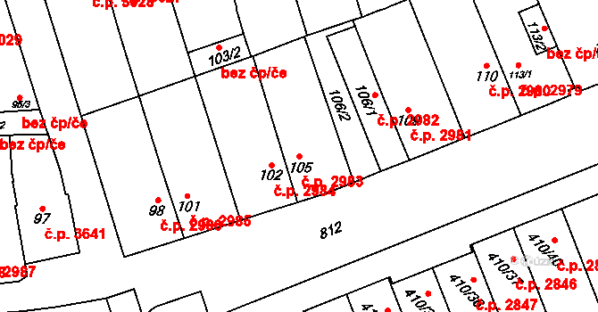 Znojmo 2983 na parcele st. 105 v KÚ Znojmo-Louka, Katastrální mapa
