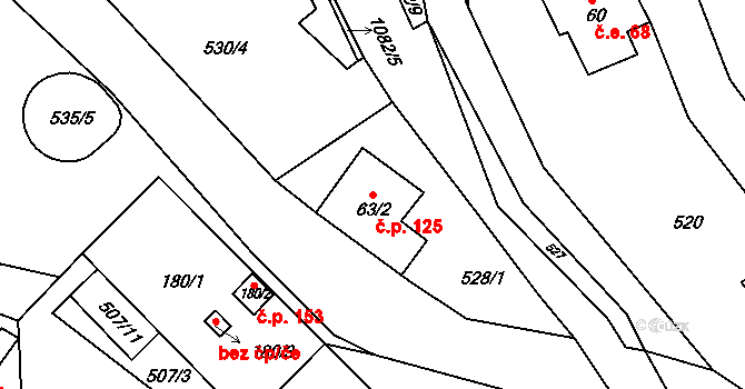 Rožany 125, Šluknov na parcele st. 63/2 v KÚ Rožany, Katastrální mapa