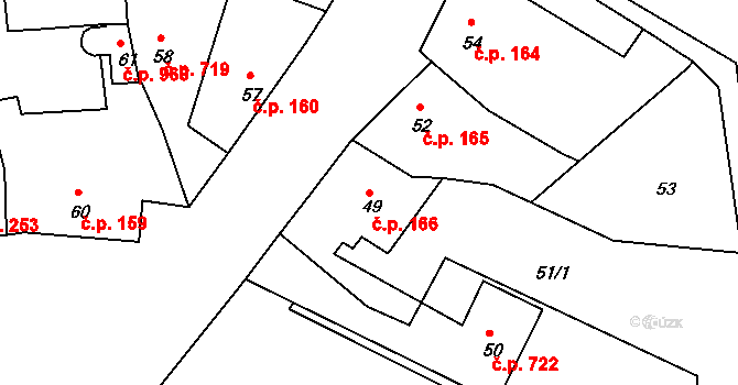 Čelákovice 166 na parcele st. 49 v KÚ Čelákovice, Katastrální mapa