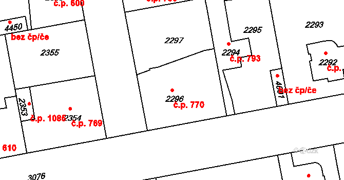 Čelákovice 770 na parcele st. 2296 v KÚ Čelákovice, Katastrální mapa