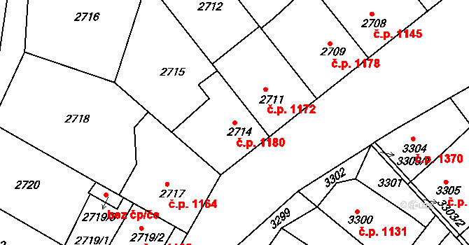 Roztoky 1180 na parcele st. 2714 v KÚ Žalov, Katastrální mapa