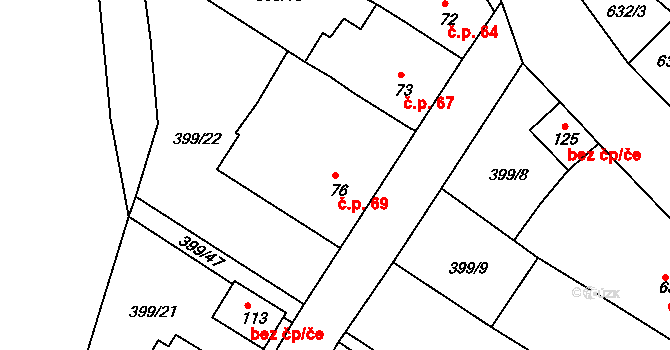 Cekov 69 na parcele st. 76 v KÚ Cekov, Katastrální mapa