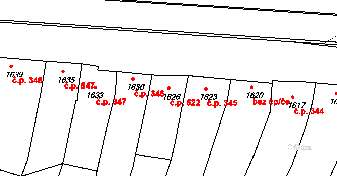Bzenec 522 na parcele st. 1626 v KÚ Bzenec, Katastrální mapa