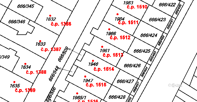 Veselí nad Moravou 1513 na parcele st. 1961 v KÚ Veselí-Předměstí, Katastrální mapa