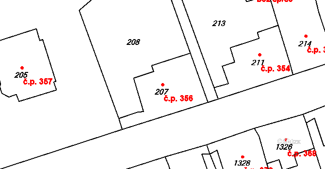 Moravský Beroun 356 na parcele st. 207 v KÚ Moravský Beroun, Katastrální mapa