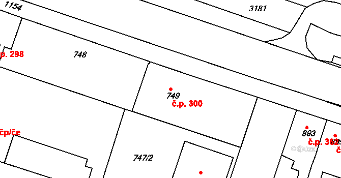 Pod Cvilínem 300, Krnov na parcele st. 749 v KÚ Opavské Předměstí, Katastrální mapa