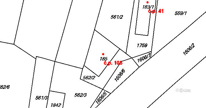 Rychaltice 105, Hukvaldy na parcele st. 185 v KÚ Rychaltice, Katastrální mapa