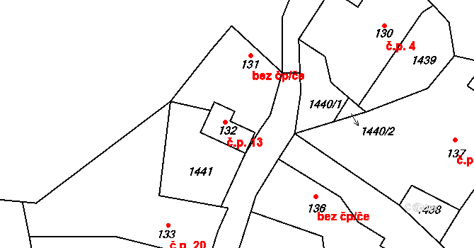 Rousínov 13, Kozmice na parcele st. 132 v KÚ Kozmice u Benešova, Katastrální mapa