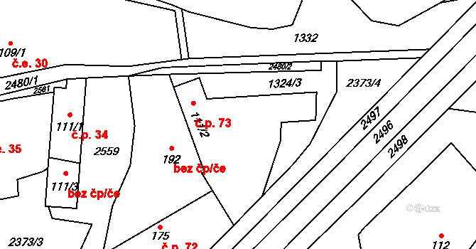 Popovice 73 na parcele st. 111/2 v KÚ Popovice u Benešova, Katastrální mapa