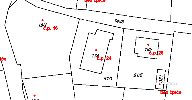 Blaženice 24, Rabyně na parcele st. 174 v KÚ Blaženice, Katastrální mapa